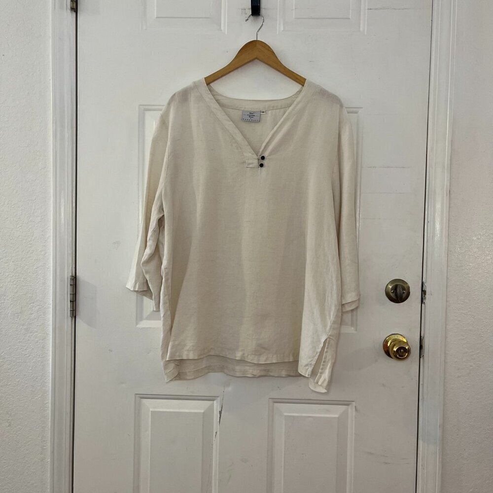 Hot Cotton Woman Plus-Size Lagoon Look Cream Linen Summer/Beach Tunic Sz 1x